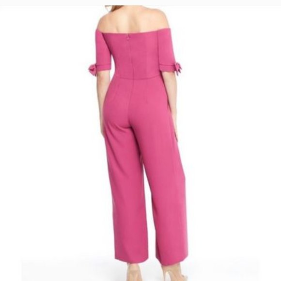 Gal Meets Glam Collection - Meredith pink jumpsuit - off the shoulder with bows - Picture 8 of 15